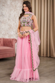 Pastel Pink Net Embroidered Flared Style Lehenga