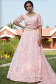 Pastel Pink Net Foil Print Lehenga