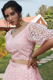 Pastel Pink Net Foil Print Lehenga