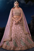 Pastel Pink Net Embroidered Wedding Wear Lehenga