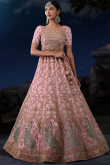 Pastel Pink Net Embroidered Wedding Wear Lehenga
