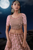 Pastel Pink Net Embroidered Wedding Wear Lehenga
