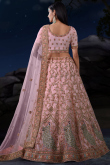 Pastel Pink Net Embroidered Wedding Wear Lehenga