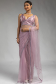 Pastel Pink Net Saree with Stone Work for Party 