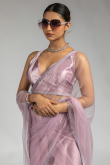 Pastel Pink Net Saree with Stone Work for Party 
