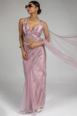 Pastel Pink Net Saree with Stone Work for Party 
