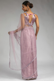 Pastel Pink Net Saree with Stone Work for Party 