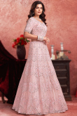 Pastel Pink Net Sequins Embroidered Panelled Lehenga 