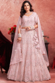 Pastel Pink Net Sequins Embroidered Panelled Lehenga 