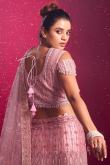 Pastel Pink Pearl Embroidered Net Bridesmaid Lehenga 