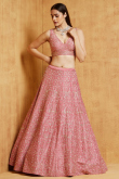 Pastel Pink Satin Sangeet Embroidered A Line Lehenga 