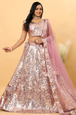 Pastel Pink Sequins Embroidered Satin Party Wear Lehenga 