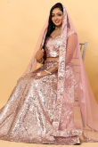 Pastel Pink Sequins Embroidered Satin Party Wear Lehenga 