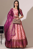 Pastel Pink Weaved Zari Silk Flared Style Lehenga 