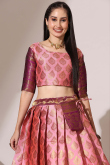 Pastel Pink Weaved Zari Silk Flared Style Lehenga 