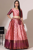 Pastel Pink Weaved Zari Silk Flared Style Lehenga 