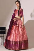 Pastel Pink Weaved Zari Silk Flared Style Lehenga 