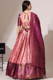 Pastel Pink Weaved Zari Silk Flared Style Lehenga 