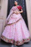 Pastel Pink Zari Embroidered Organza A-line Lehenga 