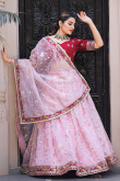 Pastel Pink Zari Embroidered Organza A-line Lehenga 
