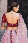 Pastel Pink Zari Embroidered Organza A-line Lehenga 