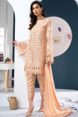Light Peach Embroidered Georgette Trouser Suit