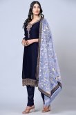 Patch Work Embroidered Georgette Navy Blue Churidar Suit