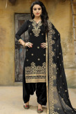 Embroidered Silk Black Patiala Suits