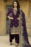 Silk Patiala Suits In Wine Purple Color