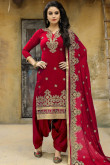 Embroidered Silk Red Patiala Suit