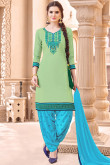 Lovely Cotton Patiala Suits In Green Color