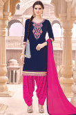Resham Embroidered Cotton Blue Patiala Suits