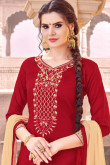 Resham Embroidered Cotton Red Patiala Suits