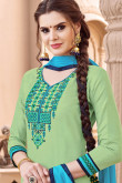 Lovely Cotton Patiala Suits In Green Color