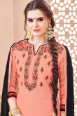 Resham Embroidered Cotton Peach Patiala Suits