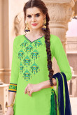 Resham Embroidered Cotton Green Patiala Suits