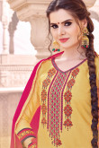 Yellow Cotton Embroidered Patiala Suits