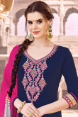 Resham Embroidered Cotton Blue Patiala Suits