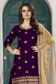 Purple Velvet Embroidered Patiala Suit
