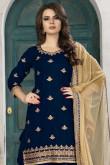 Resham Embroidered Velvet Blue Patiala Suit