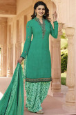 Hand Embroidered Crepe Green Patiala Suits