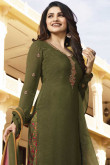 Green Crepe Embroidered Patiala Suits