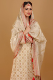 Cream Beige Tissue Embroidered A-Line Wedding Trouser Suit