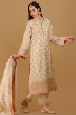 Cream Beige Tissue Embroidered A-Line Wedding Trouser Suit