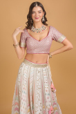 Dori Embroidered Georgette White A-line Lehenga for Wedding & Party