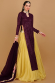 Yellow Organza Flared Lehenga With Long Choli 