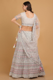 Mirror Embroidered Off-White Net A-line Lehenga for Wedding & Party