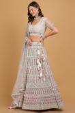Mirror Embroidered Off-White Net A-line Lehenga for Wedding & Party
