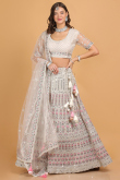 Mirror Embroidered Off-White Net A-line Lehenga for Wedding & Party
