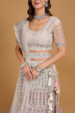 Mirror Embroidered Off-White Net A-line Lehenga for Wedding & Party